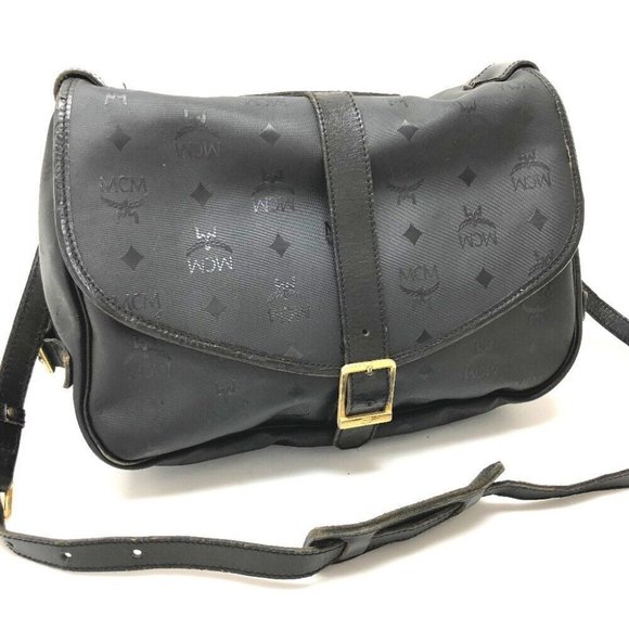 MCM Logogram Shoulder Bag Black PVC x Leather